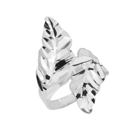 White Gold Diamond Cut Double Laurel Wreath Ring