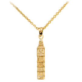 Yellow Gold London's Big Ben Clock Tower Pendant Necklace