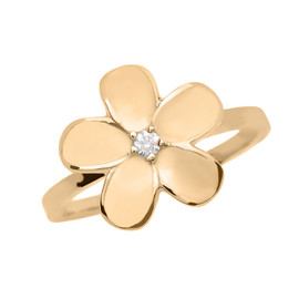 Yellow Gold Diamond Plumeria Flower Ring
