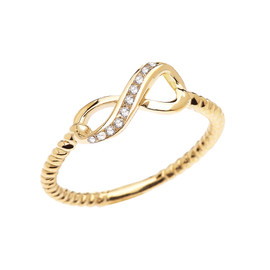 Yellow Gold Dainty Diamond Infinity Promise Ring With Rope Design Band