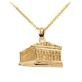 Yellow Gold Parthenon In Acropolis Greece Pendant Necklace