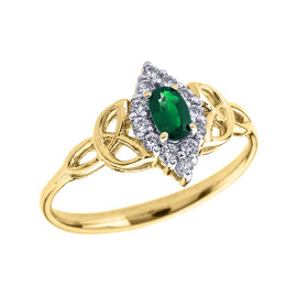 Yellow Gold Diamond and Oval Emerald Trinity Knot Proposal Ring