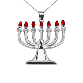 Ruby and Diamond White Gold Menorah Pendant Necklace