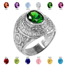 Solid White Gold US Coast Guard CZ Birthstone Ring