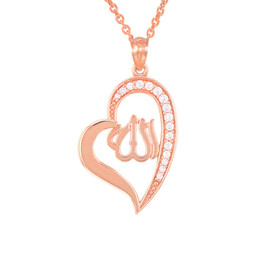 Rose Gold Diamond Allah Heart Pendant Necklace