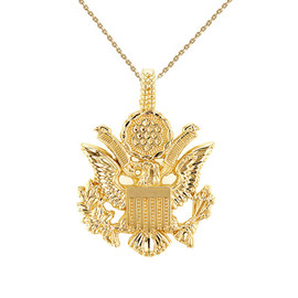 Yellow Gold American Eagle Coat of Arms Pendant Necklace