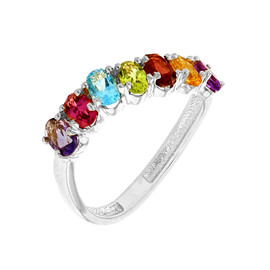 White Gold Wavy Stackable Multi-Colored Ring