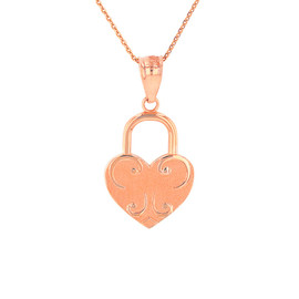 Solid Rose Gold Swirl Heart Padlock Pendant Necklace