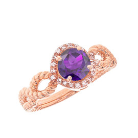 Rose Gold Infinity Rope Diamond Genuine Amethyst Engagement Ring