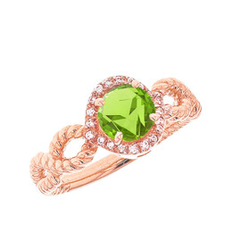 Rose Gold Infinity Rope Diamond Genuine Peridot Engagement Ring