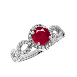 White Gold Infinity Rope Diamond and (LCR) Ruby Engagement Ring