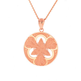 Solid Rose Gold Triquetra Circle Trinity Knot Irish Pendant Necklace