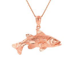 Solid Rose Gold Diamond Cut Largemouth Bass Fish Pendant Necklace