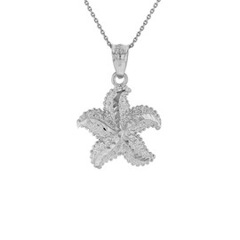 Sterling Silver Diamond Cut Ocean Starfish Pendant Necklace