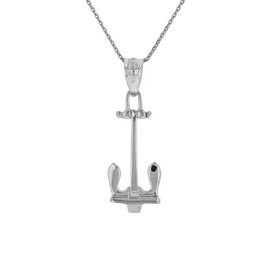 Solid White Gold U.S Navy Stockless Anchor Pendant Necklace