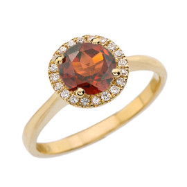 Yellow Gold Diamond Round Halo Engagement/Proposal Ring With Garnet Center Stone