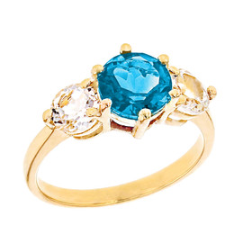 Yellow Gold Genuine Blue Topaz and White Topaz Engagement/Promise Ring
