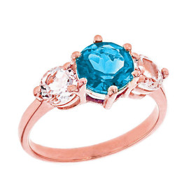 Rose Gold Genuine Blue Topaz and White Topaz Engagement/Promise Ring