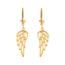 14K  Solid Yellow Gold Filigree Guardian Angel Wing Drop Earring Set