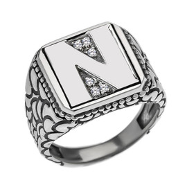 Sterling Silver Men's Initial "N" Ring