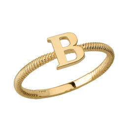 Solid Yellow Gold Alphabet Initial Letter B Stackable Ring