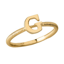 Solid Yellow Gold Alphabet Initial Letter G Stackable Ring