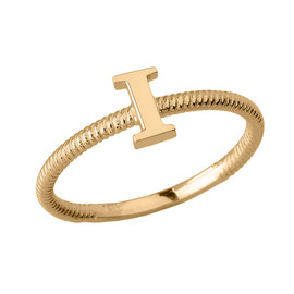 Solid Yellow Gold Alphabet Initial Letter I Stackable Ring