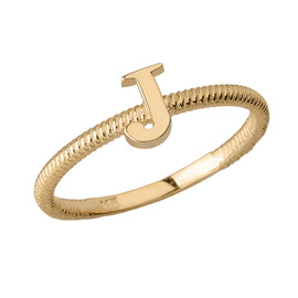 Solid Yellow Gold Alphabet Initial Letter J Stackable Ring
