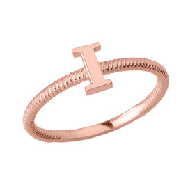 Solid Rose Gold Alphabet Initial Letter I Stackable Ring