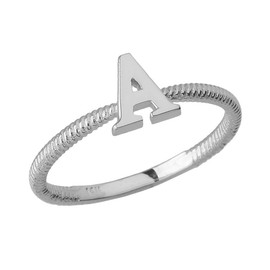 Solid White Gold Alphabet Initial Letter A Stackable Ring