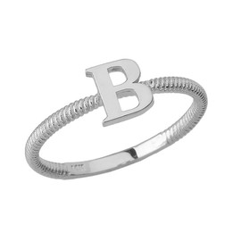 Solid White Gold Alphabet Initial Letter B Stackable Ring