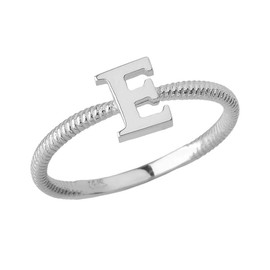 Solid White Gold Alphabet Initial Letter E Stackable Ring