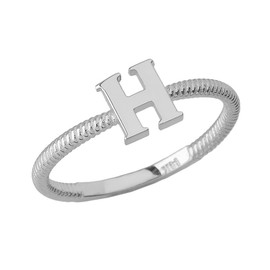 Solid White Gold Alphabet Initial Letter H Stackable Ring