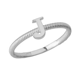 Solid White Gold Alphabet Initial Letter J Stackable Ring