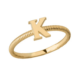 Solid Yellow Gold Alphabet Initial Letter K Stackable Ring