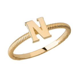 Solid Yellow Gold Alphabet Initial Letter N Stackable Ring