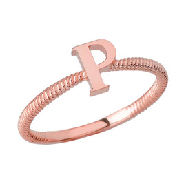 Solid Rose Gold Alphabet Initial Letter P Stackable Ring