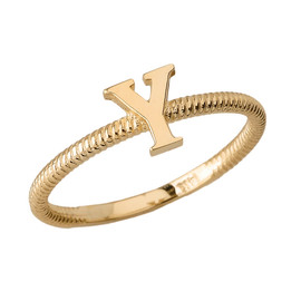 Solid Yellow Gold Alphabet Initial Letter Y Stackable Ring