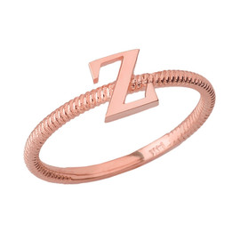 Solid Rose Gold Alphabet Initial Letter Z Stackable Ring