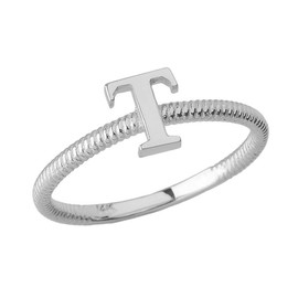 Sterling Silver Alphabet Initial Letter T Stackable Ring