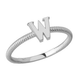 Sterling Silver Alphabet Initial Letter W Stackable Ring