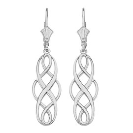14K Solid White Gold Celtic Knot Infinity Drop Earring Set