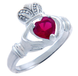 Silver Claddagh Ring with Ruby CZ Heart