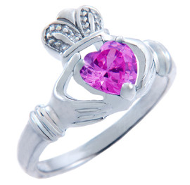 Silver Claddagh Ring with Pink CZ Heart