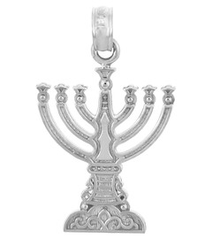 Jewish Gold Pendants - Menorah White Gold Pendant