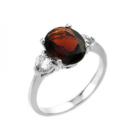 White Gold Genuine Garnet and White Topaz Engagement Ring