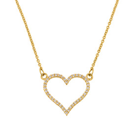 14K Yellow Gold Diamonds Studded Open Heart Necklace