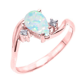 Rose Gold Pear Shaped Opal (LCO) and Diamond Proposal Ring