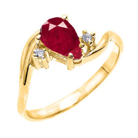 Yellow Gold Pear Shaped Ruby (LCR) and Diamond Proposal Ring