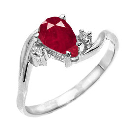 White Gold Pear Shaped Ruby (LCR) and Diamond Proposal Ring